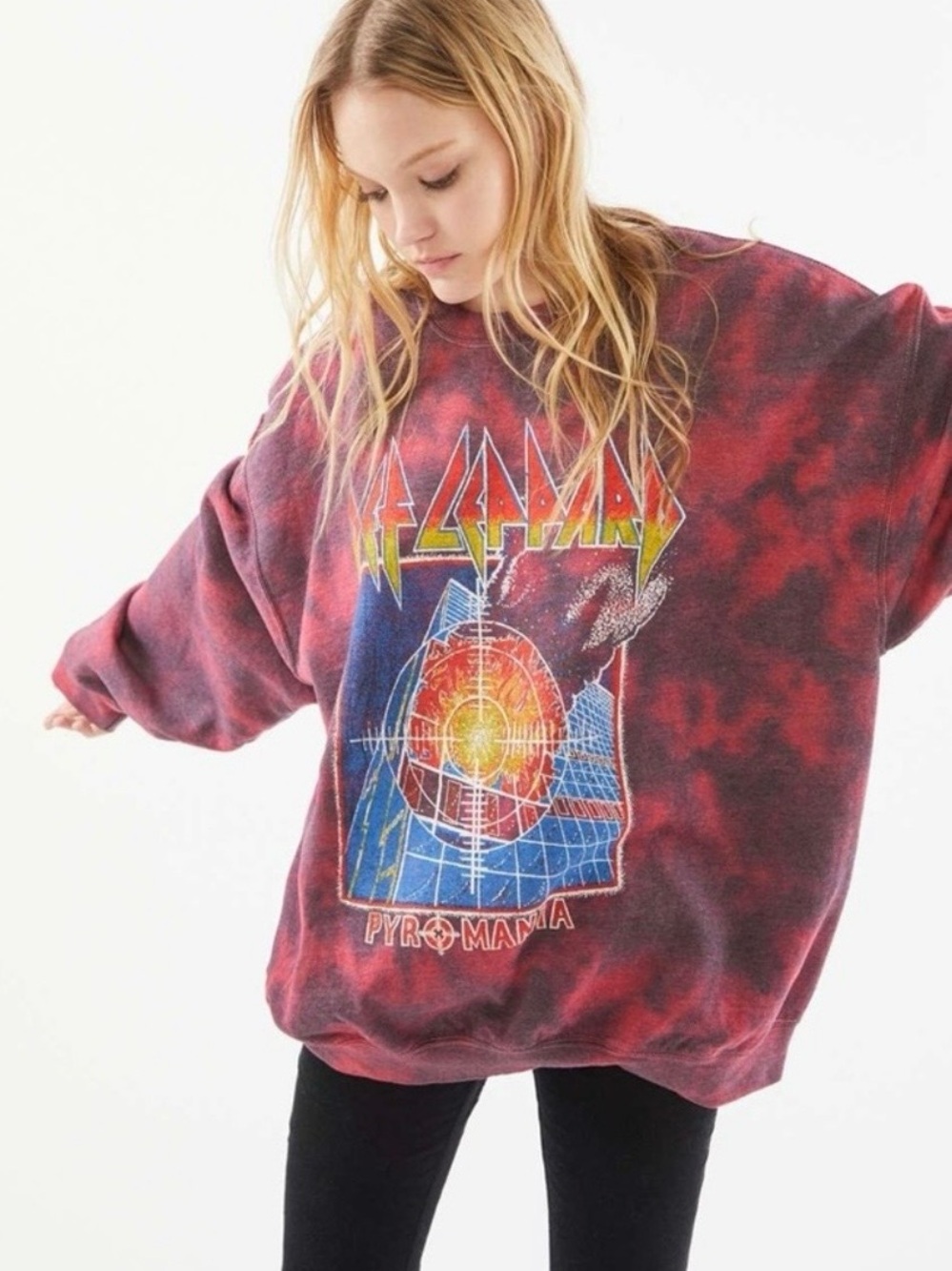 Urban Outfitters Red and Black Tie-Dye Graphic Sweatshirt